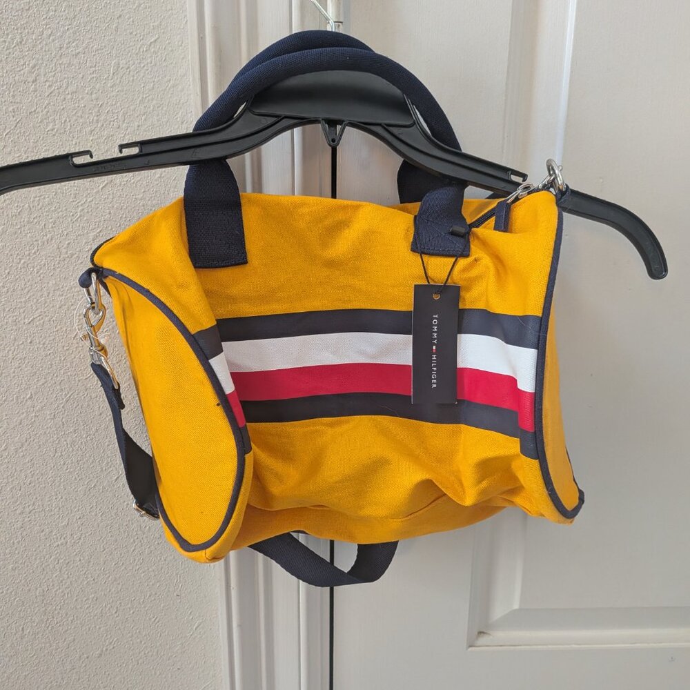 Tommy Hilfiger Canvas Duffle Bag Yellow red white blue 14 W x 8 D New - Picture 3 of 3